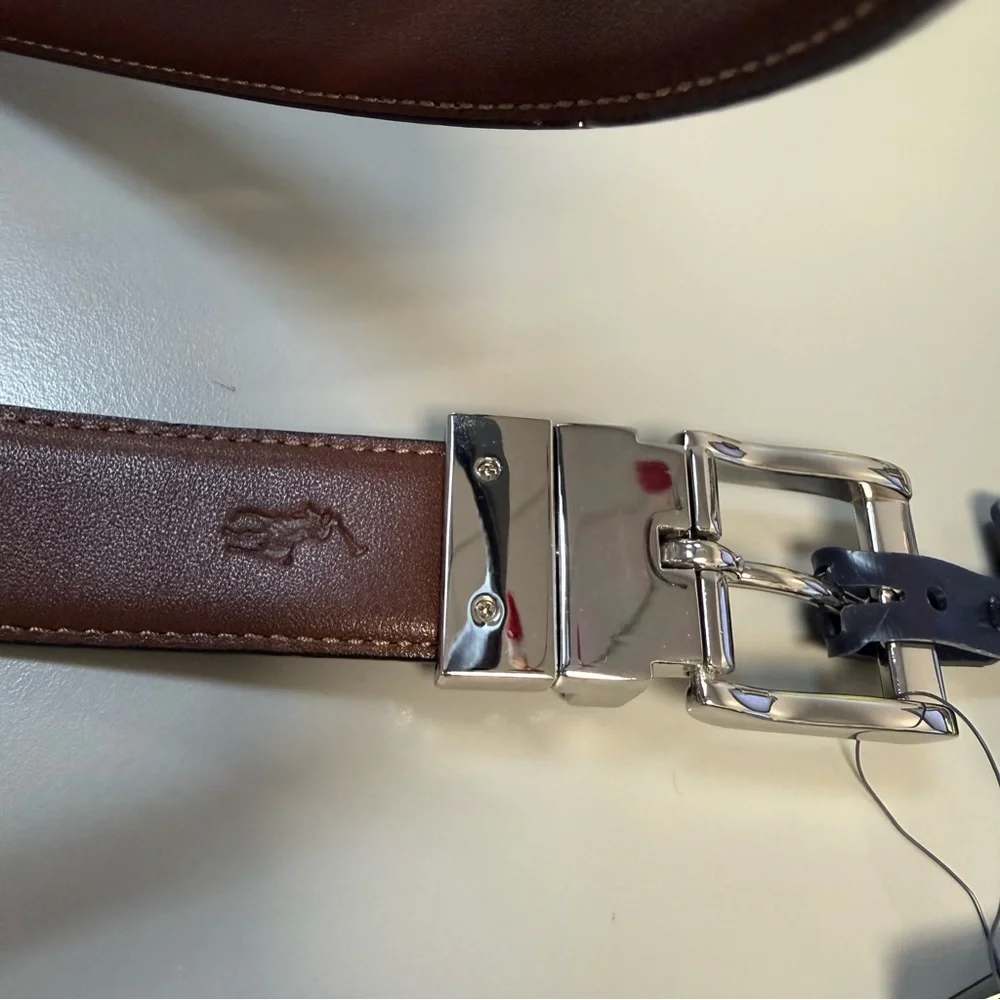 Polo Ralph Lauren Men’s Reversible Leather Belt Black Brown Silver Buckle NWT 42
